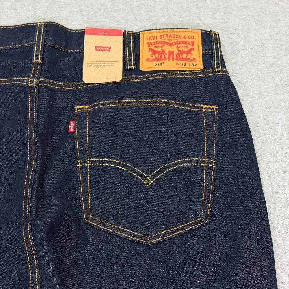 Levi's 514 Straight Leg Jeans Men's 38x32 Dark Wash Denim Blue NWT Irregular